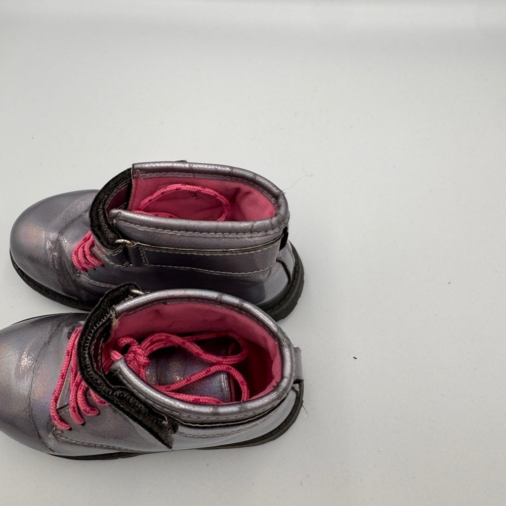 Carter's Girls Size 10 Shiny Silver Kids Combat Boots with Pink Laces - Picture 10 of 11